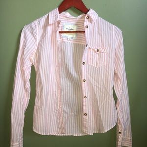 pink and white striped button up